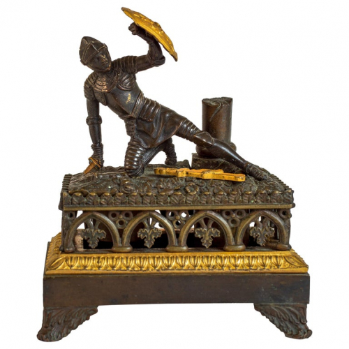 Charles X Gothic Revival Gilt and Patinated Bronze Inkwell